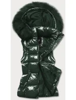 Zelená lakovaná dámska vesta s kožušinou (DK027-38)