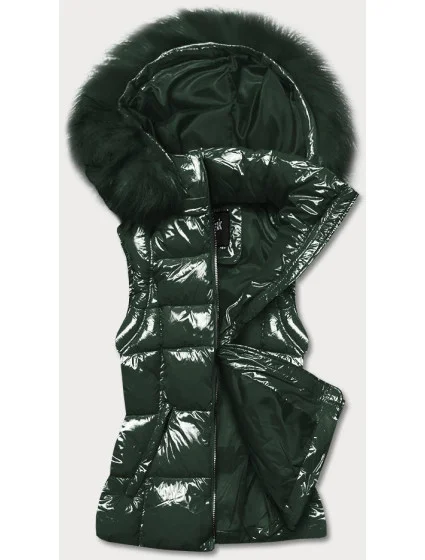 Zelená lakovaná dámska vesta s kožušinou (DK027-38)