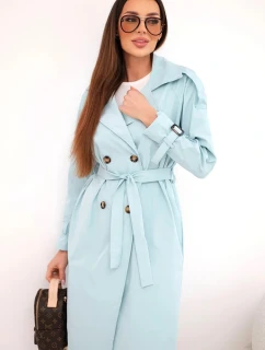 Dámsky kabát do pása s viazaním a golierom mätovej farby