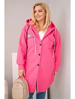 Dámsky kabát s kapucňou a gombíkmi v ružovej farbe