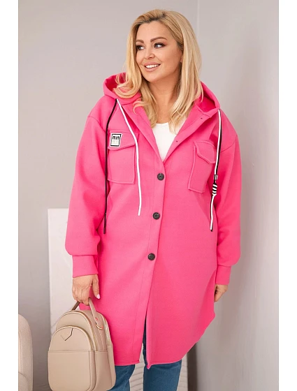 Dámsky kabát s kapucňou a gombíkmi v ružovej farbe