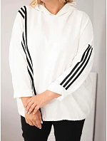 Dámska mikina Plus Size z viskózy s kapucňou a ozdobnými pásikmi, farba ecru