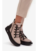 Kožené dámské kotníčkové boty na platformě s Béžové model 21712054 - Artiker Kožené dámské kotníčkové boty na platformě s Béžové model 21712054 - Artiker