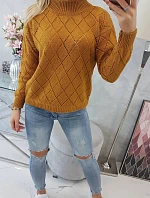 Sveter s kosoštvorcovým vzorom 2020 18 horčicový - Kesi