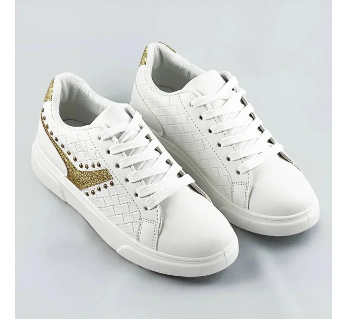 Bielo-zlaté šnurovacie dámske sneakersy (RC-03)
