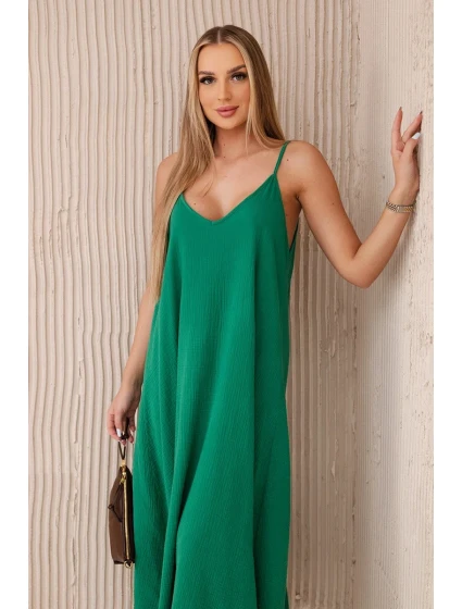 Mušelínové šaty bez ramienok zelené