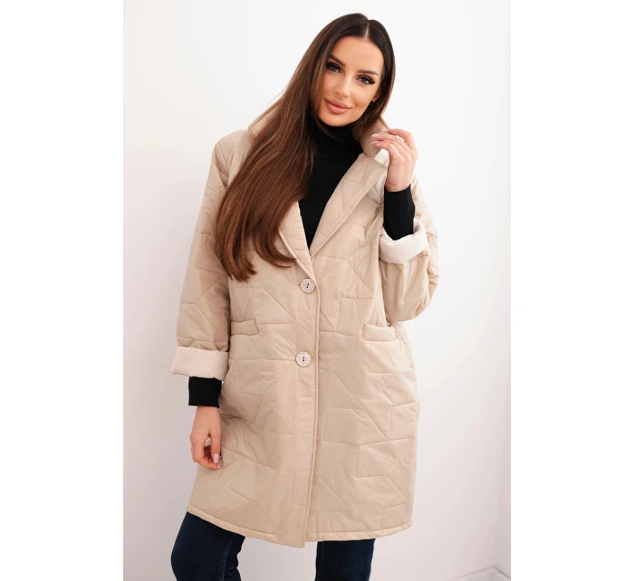 Dámska prešívaná bunda Plus Size s ozdobnými gombíkmi a golierom Dark Beige Dámska prešívaná bunda Plus Size s ozdobnými gombíkmi a golierom Dark Beige