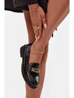 Lakované dámské mokasíny se zlatým ozdobným S   černé model 21713874 - D&A