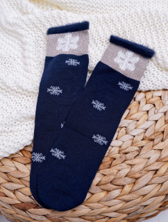 Dámske ponožky Teplé tmavomodré so snehovou vločkou