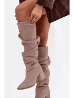 Dámské kozačky na podpatku Béžová Zazoo model 21802008 - ZOiO Dámské kozačky na podpatku Béžová Zazoo model 21802008 - ZOiO