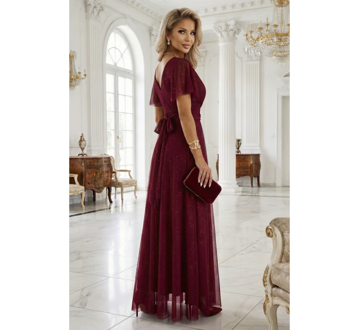 Dlouhé lesklé šaty 635-5 MELANIA  vínové - Numoco