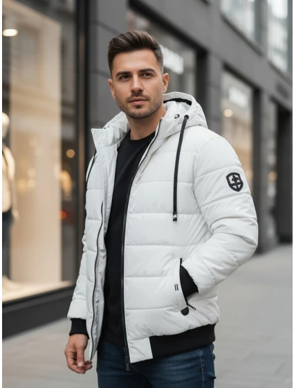 Pánská prošívaná zimní bunda s kapucí bílá Dstreet model 21993629 - FashionStreet