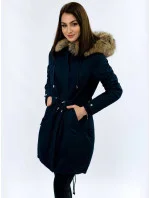 Tmavě modrá dámská zimní bunda parka s kapucí a odepínací kožešinovou podšívkou model 21242084 - Libland