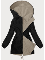 Béžovo-čierna tenká obojstranná bunda parka pre ženy (16M9081-62)