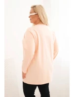 Dámská blůza Plus Size s výstřihem do V a dlouhým rukávem meruňková