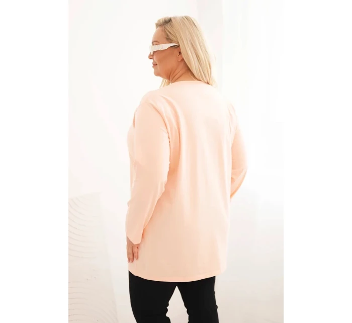 Dámská blůza Plus Size s výstřihem do V a dlouhým rukávem meruňková