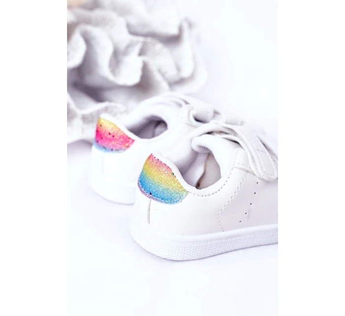 Dziecięce Tenisówki Na Rzepy Biało-Tęczowe Cute Girl