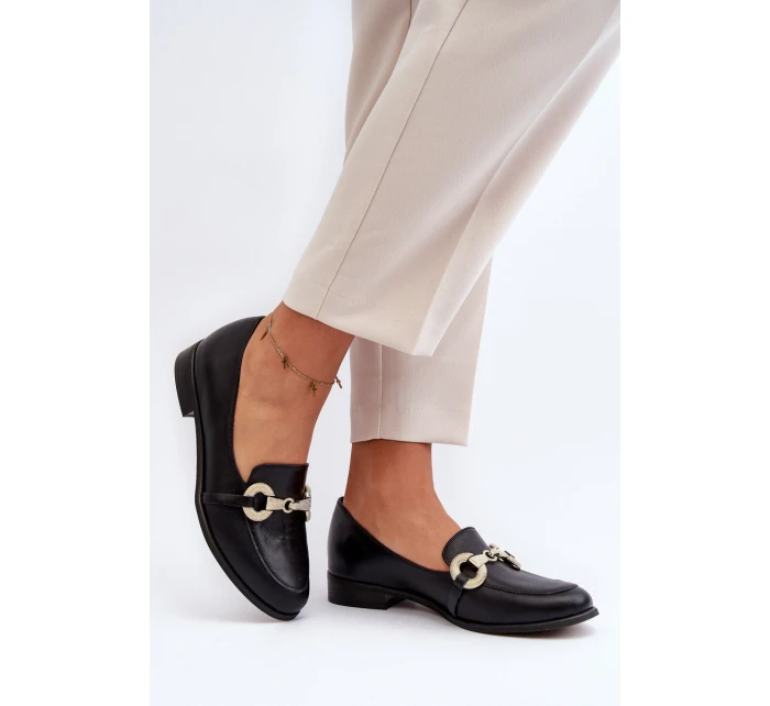 model 21646261 Dámské Mokasíny Kožené S Ozdobou Černé - Zazoo