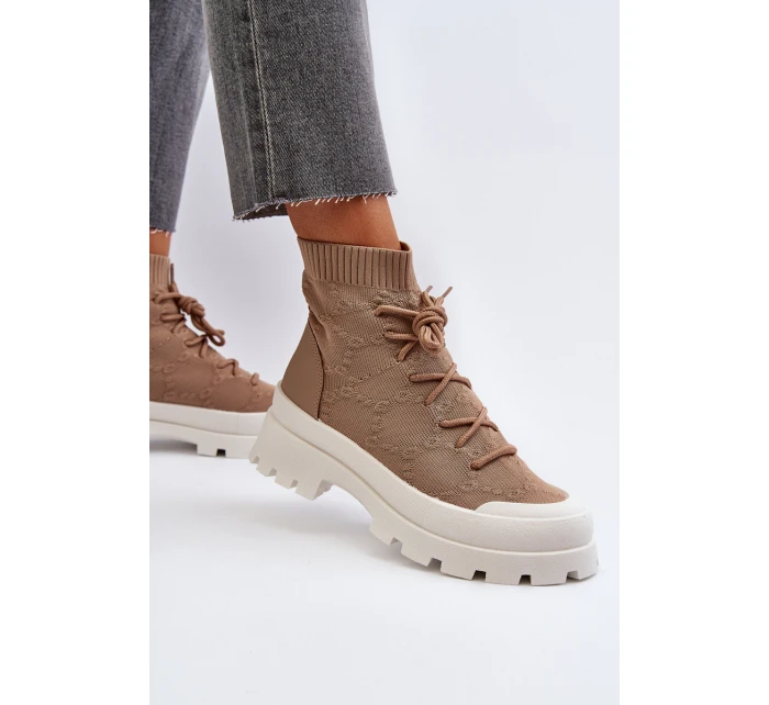 Damskie Skarpetkowe Wsuwane Botki Brązowe Solime Damskie Skarpetkowe Wsuwane Botki Brązowe Solime