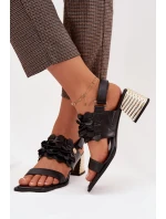 Kožené sandály na podpatku D&A model 22031915 Černé - S.Barski Kožené sandály na podpatku D&A model 22031915 Černé - S.Barski