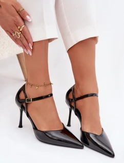 Dámske lakované lodičky s remienkom - čierne Tarilin