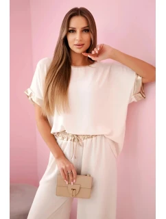 Viskózová súprava so zlatým lemovaním béžová