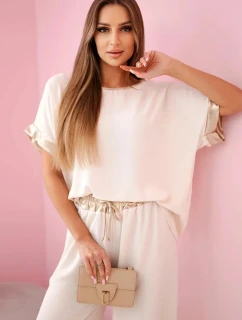 Viskózová súprava so zlatým lemovaním béžová