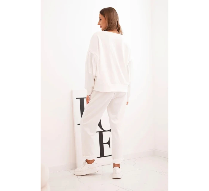 Dámsky set s maslovými rukávmi a strapcami ecru