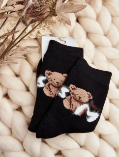 Ciepłe Bawełniane Skarpety Z Misiem Czarne