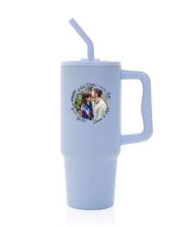 Personalizovaná termoska s barevným víčkem s květinovým ohraničením 