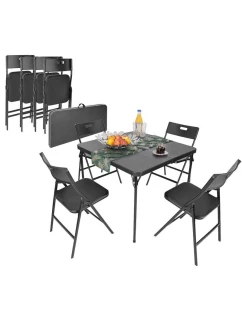 Stôl na stolovanie KOMPAKTNÝ STÔL 86,5x86,5x71 cm a 4 sedadlá ČIERNA