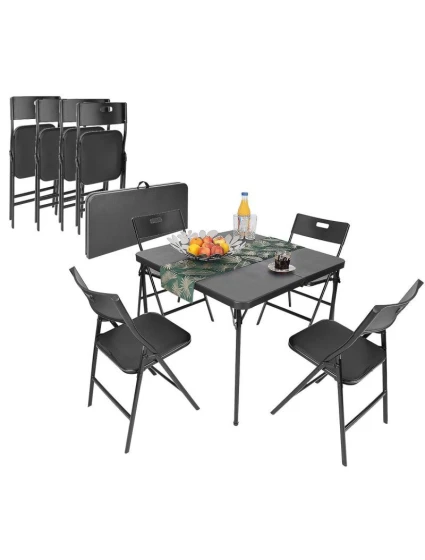 Stôl na stolovanie KOMPAKTNÝ STÔL 86,5x86,5x71 cm a 4 sedadlá ČIERNA