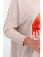 Oversize blúzka s potlačou dúhových pier béžová Oversize blúzka s potlačou dúhových pier béžová