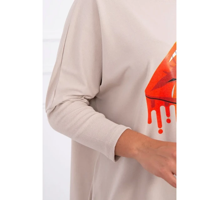 Oversize blúzka s potlačou dúhových pier béžová Oversize blúzka s potlačou dúhových pier béžová