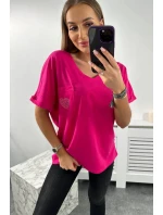 Bavlnená blúzka s vreckom fuchsiová