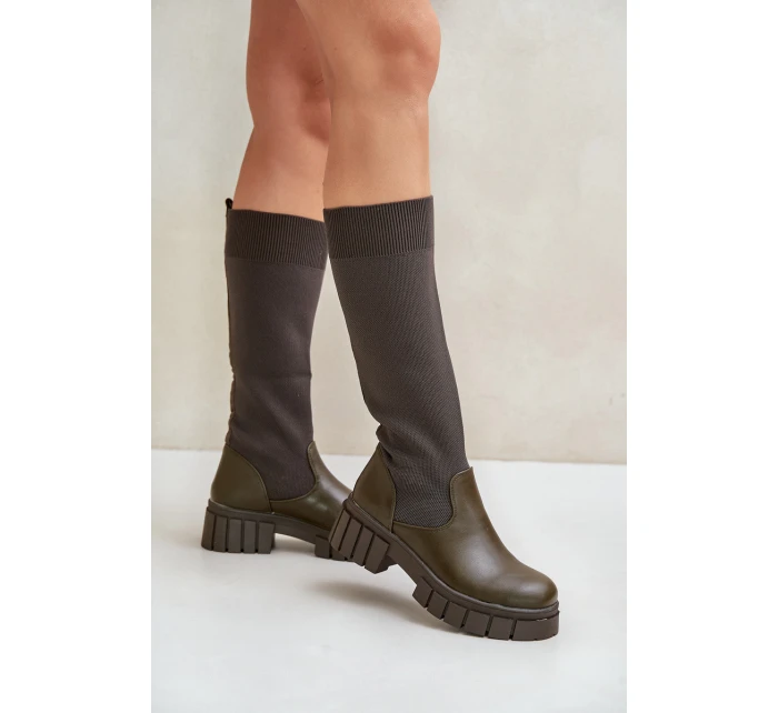 Kozačky S  Na Plochém Podpatku Světle Béžové model 21679905 - Boto