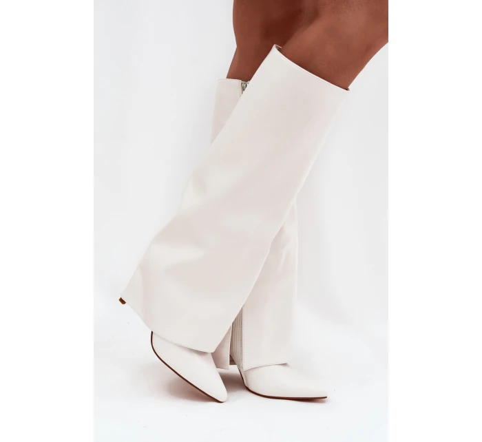 Ocieplane Kozaki Na Szpilce Z Wywiniętą Cholewką Białe Tamonia Ocieplane Kozaki Na Szpilce Z Wywiniętą Cholewką Białe Tamonia