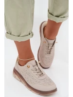 Kožené semišové dámské tenisky s otvory model 22026508 světle hnědé - SERGIO LEONE