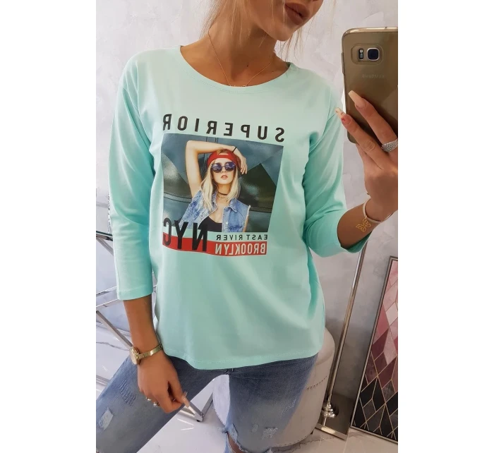 Blúzka s potlačou Superior v mätovej farbe