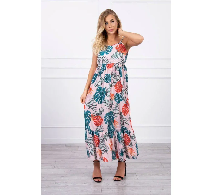 Šaty s motívom listov púdrovo ružovej Šaty s motívom listov púdrovo ružovej