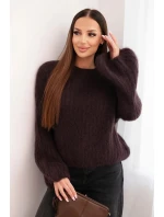 Dámský svetr z mohéru s nabíranými rukávy hnědý Dámský svetr z mohéru s nabíranými rukávy hnědý