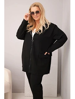 Dámsky bavlnený set s mikinou a nohavicami v čiernej farbe Plus Size