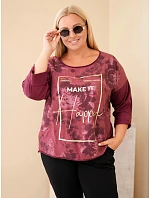 Dámská bavlněná halenka Plus Size s potiskem a výstřihem do U švestková