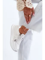 Damskie Skórzane Sneakersy Na Platformie Białe Ligustra