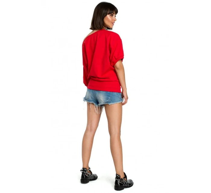 B079 Blúzka nadmernej veľkosti so zavinovacími detailmi - červená B079 Blúzka nadmernej veľkosti so zavinovacími detailmi - červená