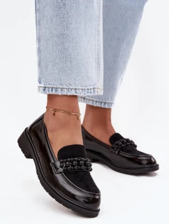 Lakované dámske mokasíny s korálkami S.Barski - čierne