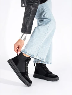 Trendy dámske členkové topánky čierna platforma