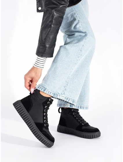 Trendy dámske členkové topánky čierna platforma Trendy dámske členkové topánky čierna platforma