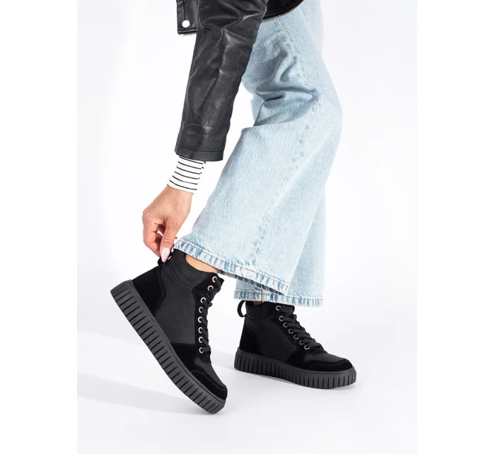 Trendy dámske členkové topánky čierna platforma Trendy dámske členkové topánky čierna platforma