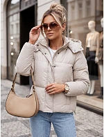 Dámska kožená prechodná bunda COLLAR beige FashionStreet TY3763